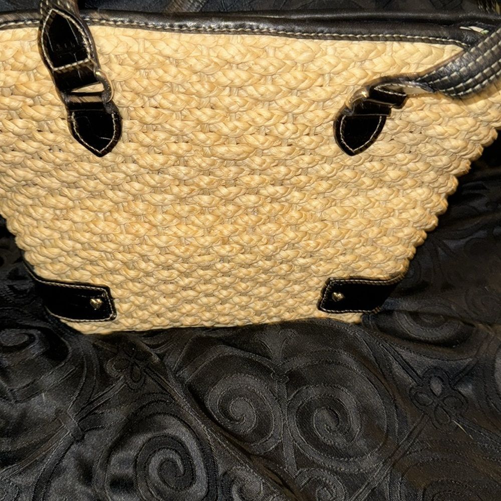 Brighton chocolate leather Woven Straw Shoulder Zip bag - Picture 9 of 14